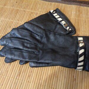 Black Worthington Leather Gloves Animal Print Strap